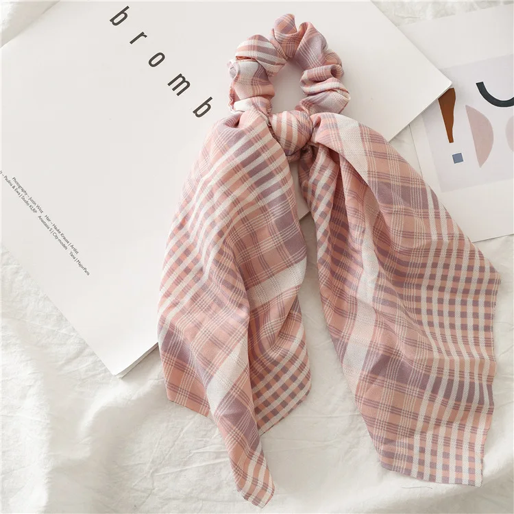 Pink OPPOHERE Модные клетчатые эластичные веревки для волос современный модный стиль женские галстуки-бабочки резинки для прически "конский хвост" - Цвет: Pink