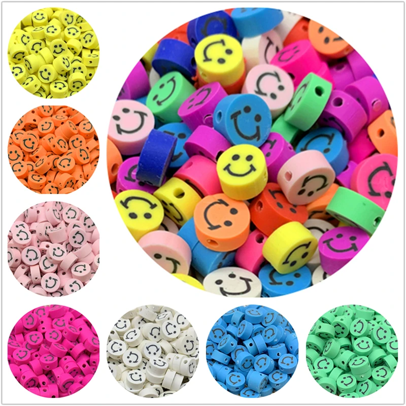 

30pcs/Lot 10mm Smiley Beads Clay Spacer Beads Polymer Clay Beads For Jewelry Making DIY Handmade Accessories