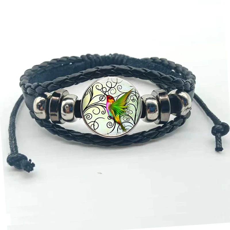 Разноцветный Многослойный кожаный браслет с колибри для танцев художественный