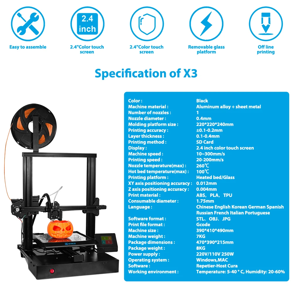 XVICO 3D принтер DIY-Kit FDM impresora Алюминиевый Печатный станок с большим размером печати