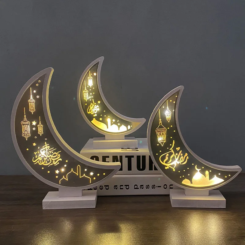 Wooden Ornament Ramadan Eid Mubarak Moon Lamp LED Night Light Home Festival Decoration Decoration Night Light