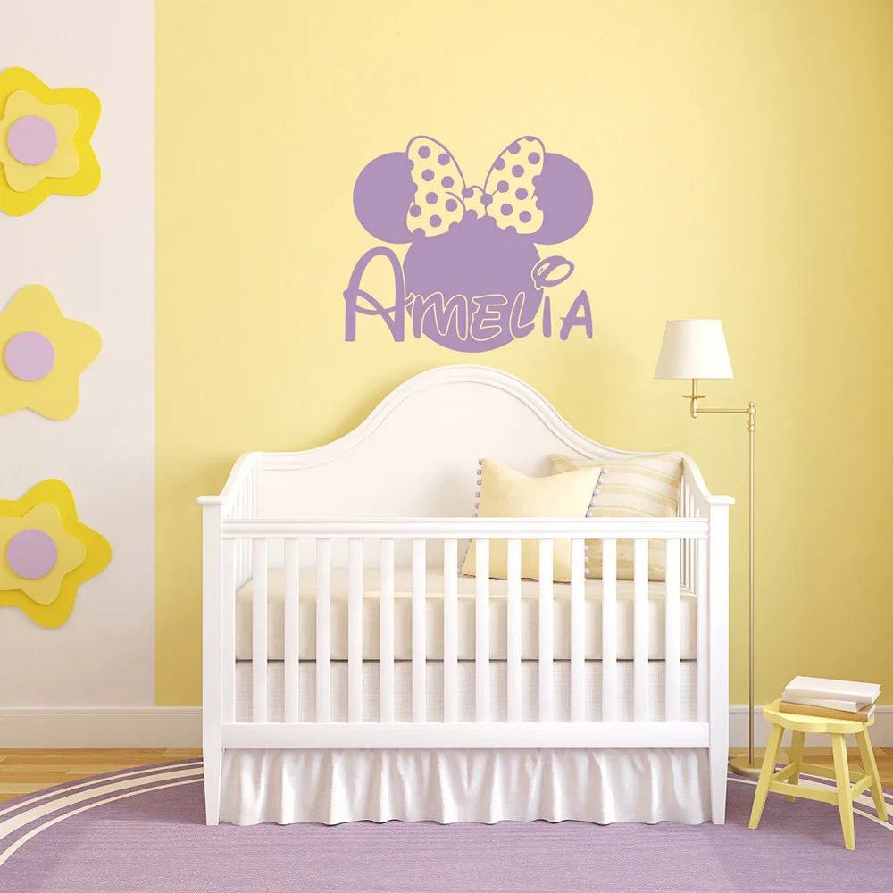 Девушка Настенная Наклейка с именем Минни Микки Маус голова винил Стикеры