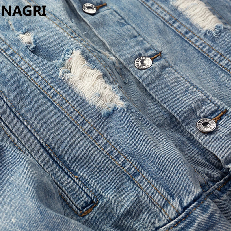 Джинсовая куртка мужская рваная уличная одежда в стиле панк рок рваные джинсы