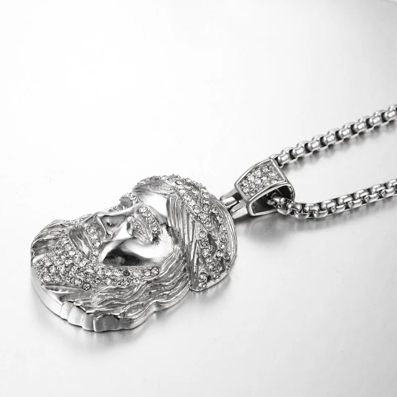 Классическая серебряная подвеска с изображением Иисуса из нержавеющей стали с блингом и стразами для женщин и мужчин в стиле хип-хопа 2021 года день рождения.