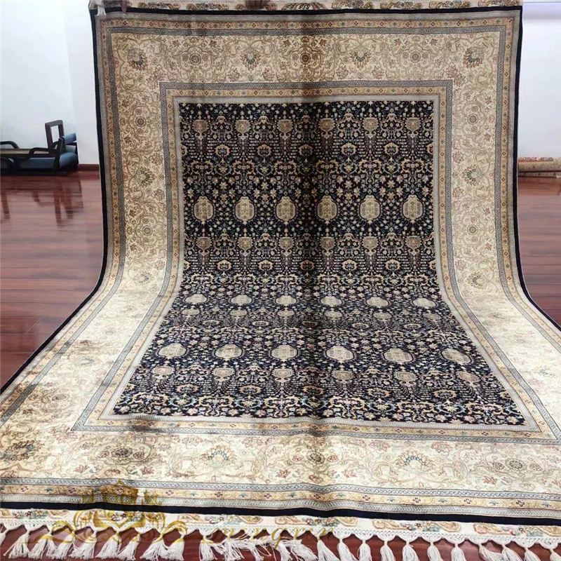 

5.5'x8' Black Blue Hand-knotted Persian Silk Carpets Oriental Handmade Area Rug