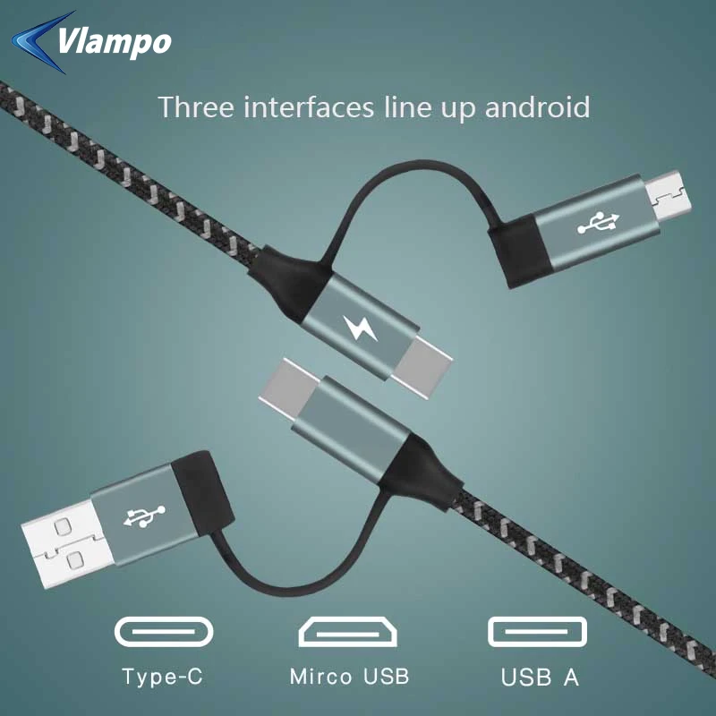 VLAMPO 2020 Новый 4-в-1 PD 3A Type-C к Micro USB быстрая зарядка для Macbook Samsung Note9 S9 Xiaomi Huawei