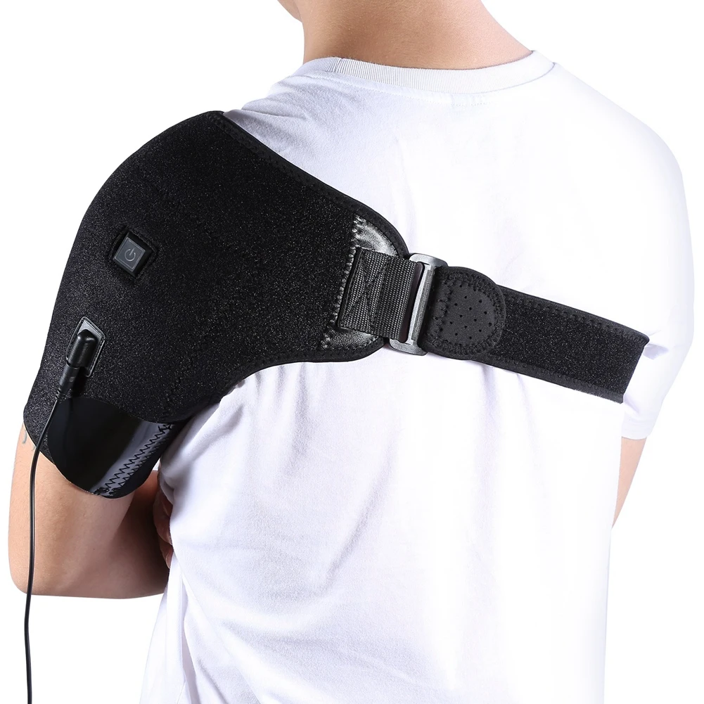 USB Charge Heated Shoulder Brace Adjustable Neoprene Single Support Hot Cold Therapy Wrap Pad Back Guard | Спорт и развлечения