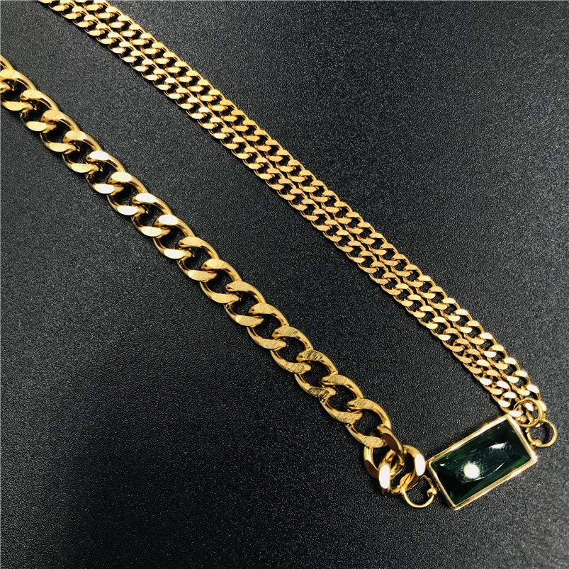 

Green Zircon Crystal Necklace Four Seasons Ladies Punk Style Accessories Green Crystal Necklace 40CM Stainless Steel Neck Chain
