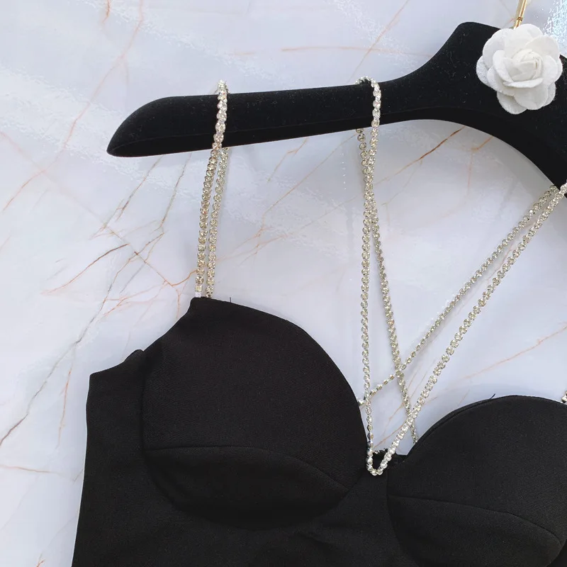 2021 женские сексуальные черные топы на бретельках Стразы летние майки | Женская