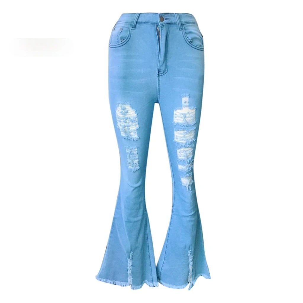 

Zoulv 2021 High Quality Jeans Casual Denim Pants Women Flare Jeans Fashion Button Ripped Zipper Pocket Trousers