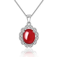 retro 925 silver jewelry necklace created oval red zircon gemstone pendant accessory for women wedding engagement promise party