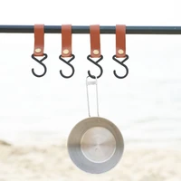 4pcs pu leather hanging holder hooks durable retro clothes storage rack hook straps outdoor camping hiking cookware hanger