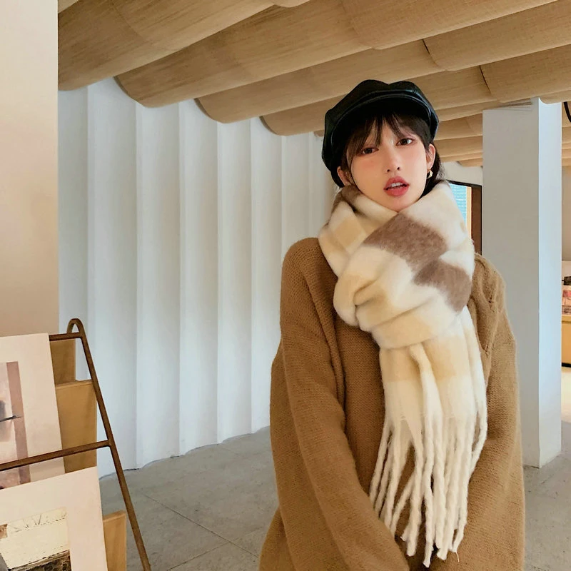 Новое поступление удобный толстый мягкий милый шарф в полоску теплый темпераментный Свежий Простой винтажный высококачественный вязаный шарф с кисточками - Мода на Али