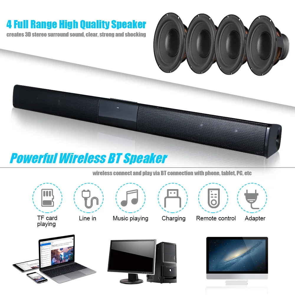 Беспроводная Bluetooth 4 0 Soundbar колонка для телевизора домашнего кинотеатра 3D Bass TV