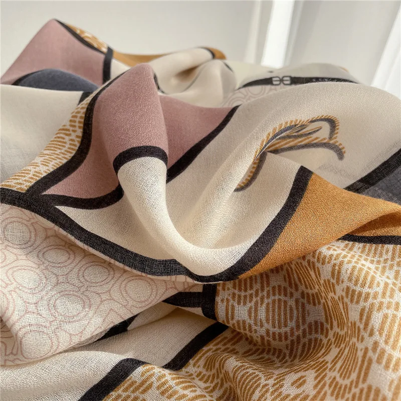 

2021 New Spring Cotton Scarf Women Geometric Print Bandana Big Shawls and Wrap Summer Beach Hijabs Female Turban Pashmina