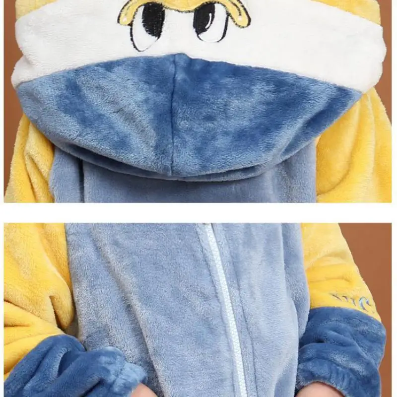 

Winter Flannel One Piece Sleepwear For Boys Girls Lovely Cartoon Hooded Nightwear Kids Child Anti-kick Thick Home Wear Clothes