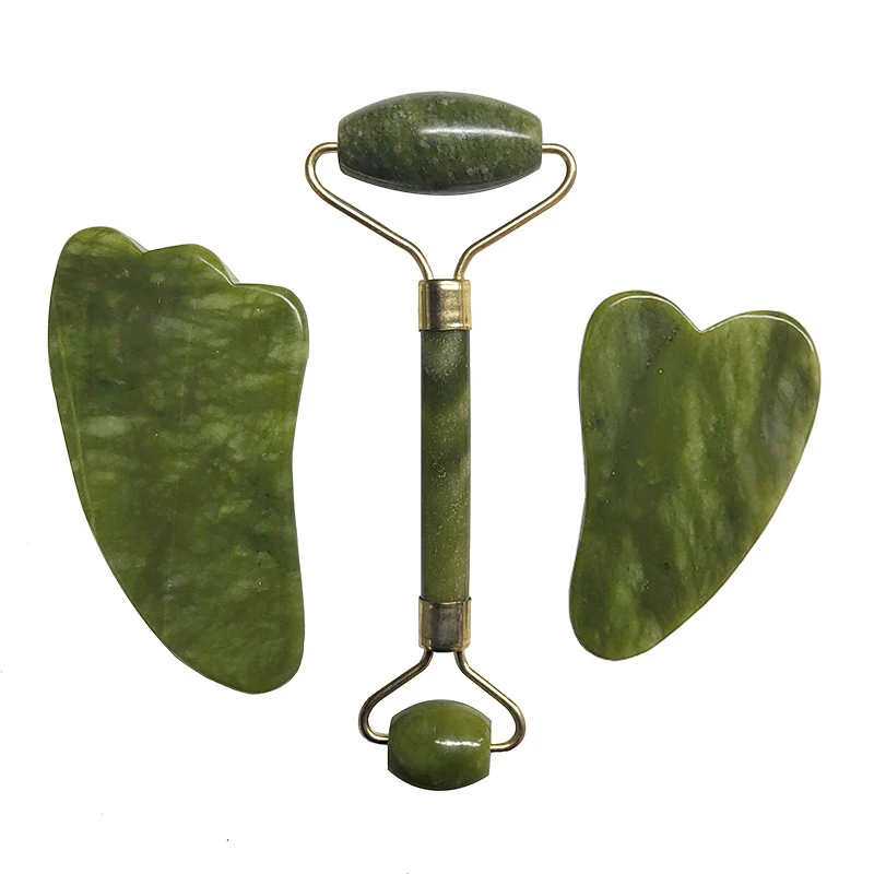 Нефритовый ролик набор из настоящего Нефритового камня для массажа лица