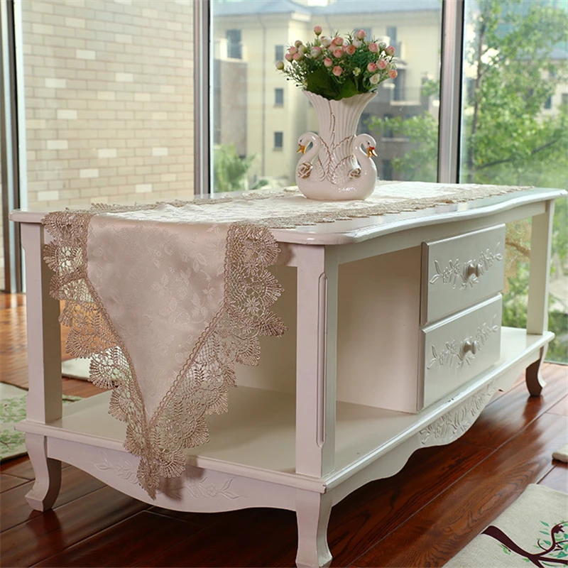 

Wedding Decorative Satin Embroidered Table Flag Party Banquet Table Cover European Style Lace Table Runner for Home Decor