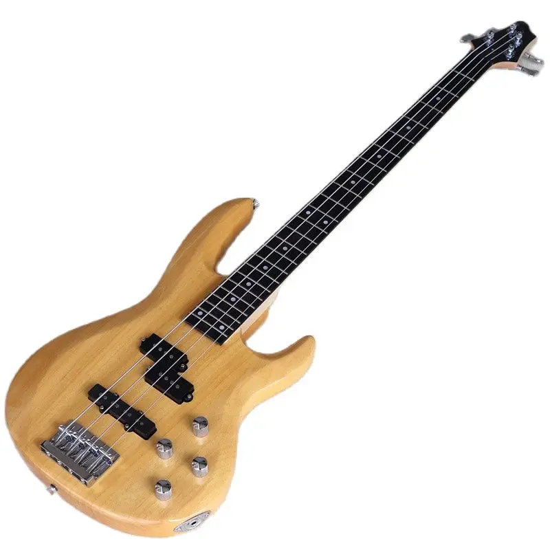 4 saiten bass gitarre elektrische bass gitarre okoume körper 43 zoll holz gitarre natürliche farbe mit freies bass tasche hohe gloss finish