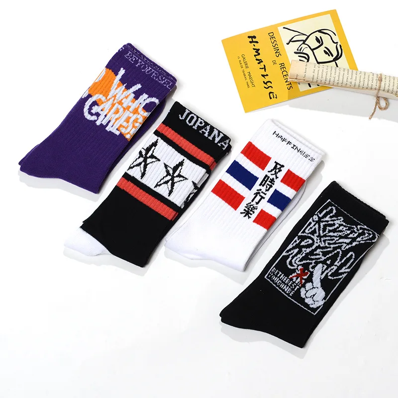 

Street Style Man Socks Hip-hop Skateboard Running Compression Socks Athletic Cotton Crew Calcetines with Inscriptions