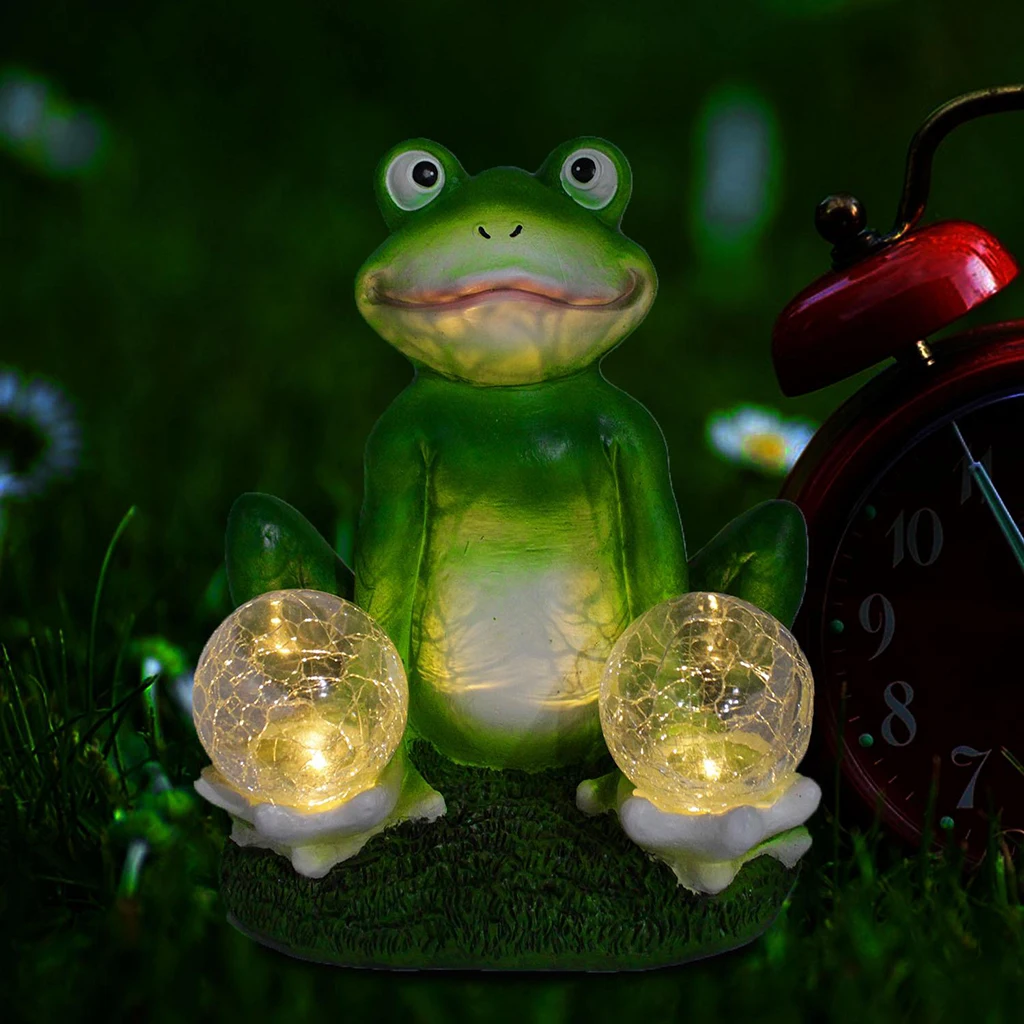 

Frog Statue Carrying Orb with Solar LED Lights for Patio Ornament Gift