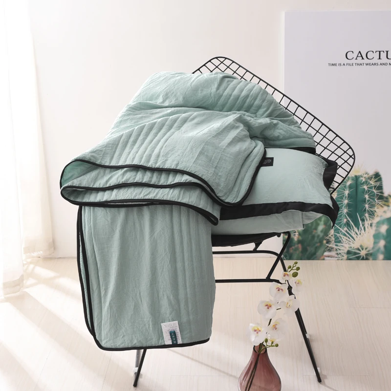 1 шт. летнее одеяло из мытого хлопка однотонное зеленое синее лоскутное в полоску