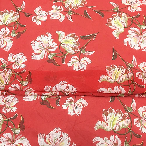 Прозрачная Шелковая марлевая ткань с цветочным принтом на красном SCG336 | Дом и сад