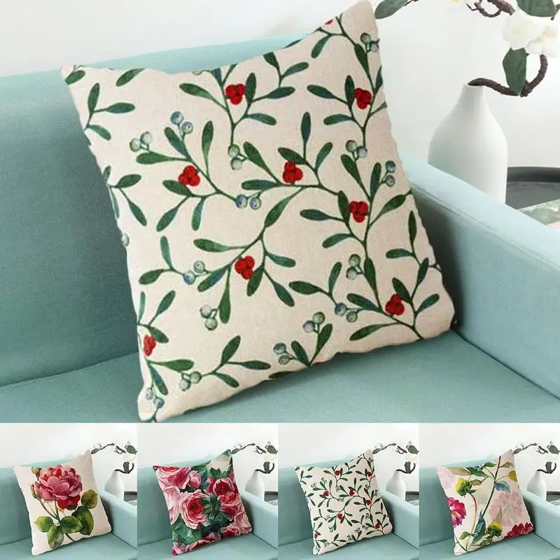 Linen Rose American Country Style Pillowcase Cushion Throw Pillow Lumbar Office Backrest J8P6 | Дом и сад