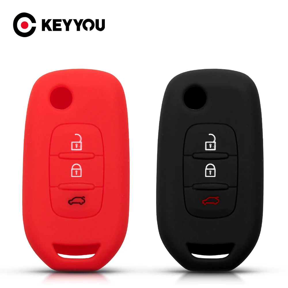 

KEYYOU Silicone Car Key Cover Fob Case For Renault Duster 2016 Kadjar Koleos Logan Clio Koleos Captur Flip Remote Key 3 Buttons