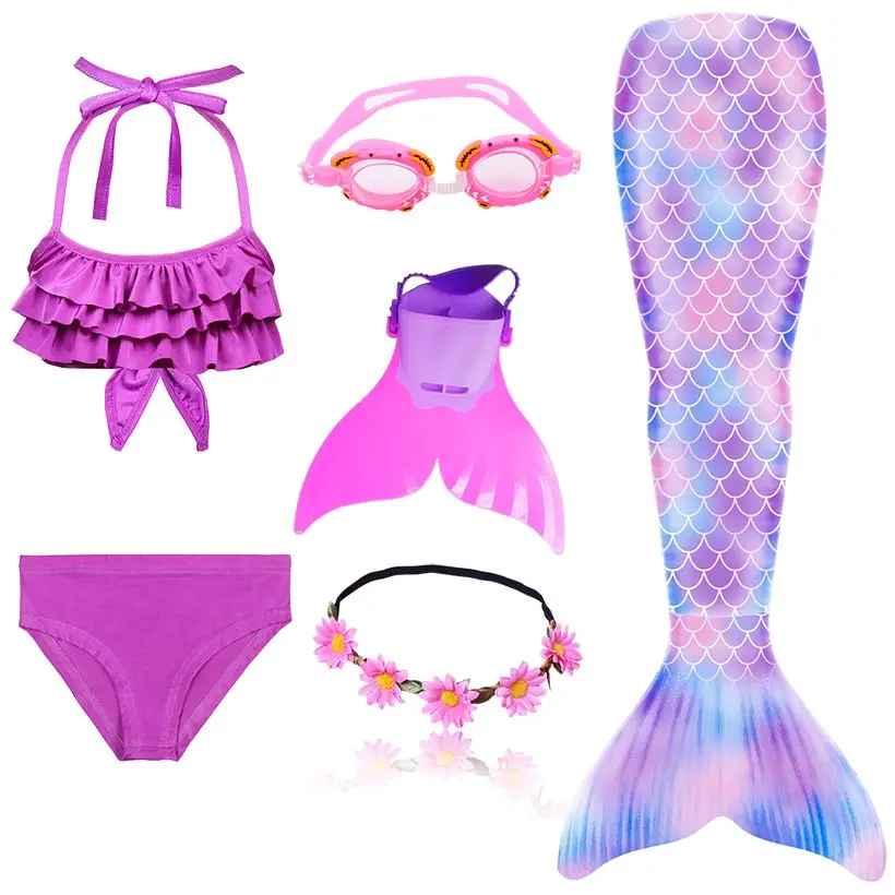 Fancy NEW the Little Mermaid Tail with Garland or With Monofin Swimsuit for Kids Girls swimmable Bathing Suit Mermaid Costume