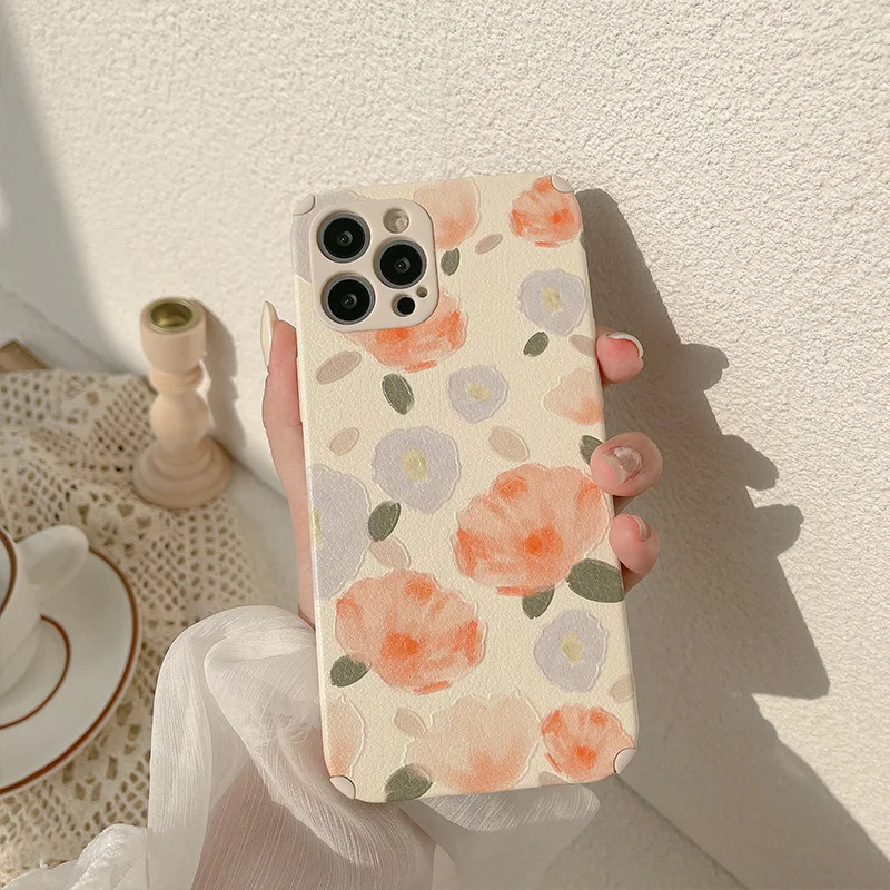 

Retro Sweet girls Flowers painting art Korean Phone Case For iPhone 11 12 Pro Max Xs Max XR Xs 7 8 Plus X 7Plus case Cute Cover
