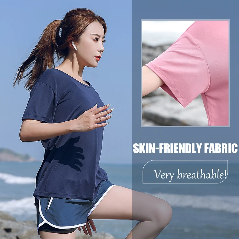 Oversized Yoga women's T-shirt summer quick dry loose weight loss sports top gym 100 kg girls running short sleeve sport clothes | Спорт и