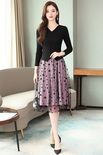 

Plus Size New Casual Brief 2 Pcs Set Vintage Mesh Print Summer Set Women A-line Fashion V Neck Knit Two Piece Set