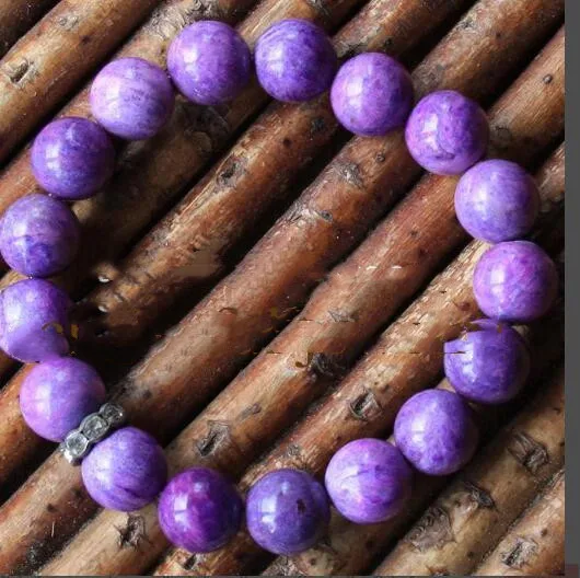 Фиолетовые каменные бусины растягивающийся браслет|Браслеты с шармами| |