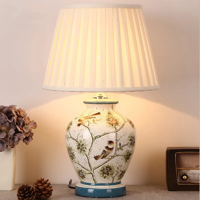 Китайская сельская ветка и птица Керамические настольные лампы диммер/сенсорный