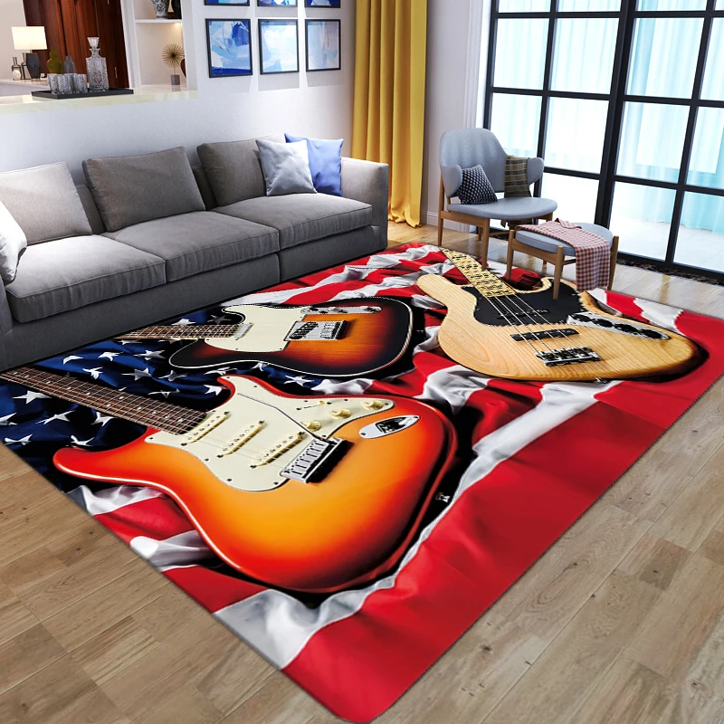 

Цветные гитарные коврики с 3D принтом для гостиной, спальни, Нескользящие коврики, Мультяшные мягкие фланелевые детские коврики для пола