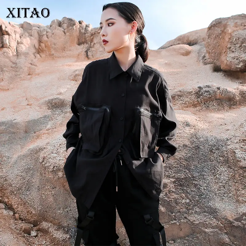 XITAO прямая черная блузка женская одежда 2019 однобортный холодный ветер карман