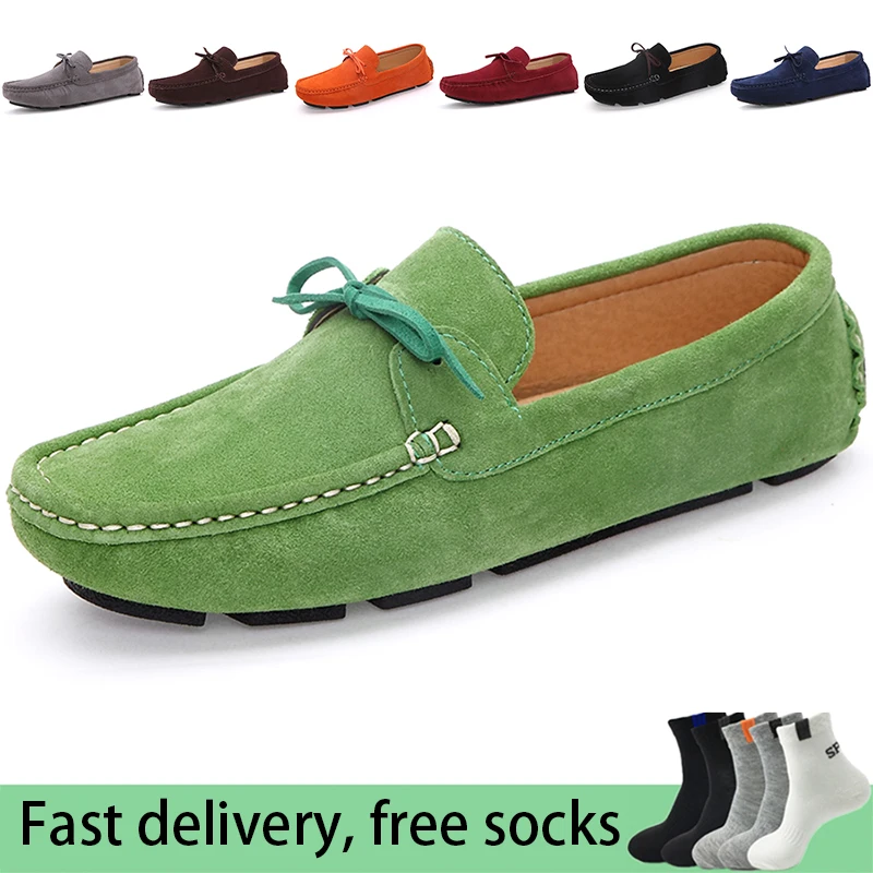

Мокасины из натуральной замши для мужчин и женщин, туфли на плоской подошве, без застежки, повседневная Роскошная обувь для вождения, Размеры 35-44