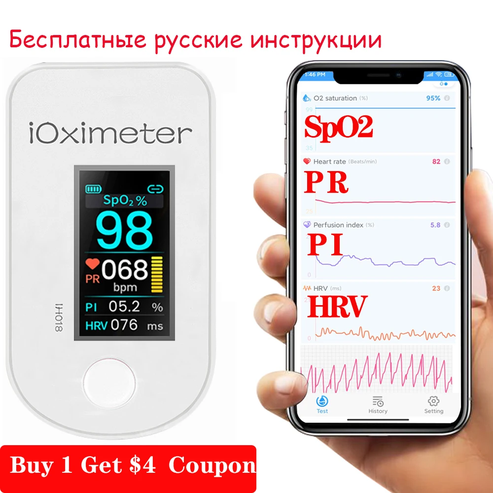 

Bluetooth Finger Oximeter Digital HRV Fingertip Pulse Oximeter Blood Oxygen Saturation Meter Finger SPO2 PR Heart Rate Monitor