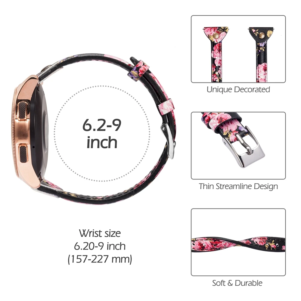 Тонкий ремешок для часов из натуральной кожи для samsung Galaxy Watch 42 мм 46 мм женский ремешок Серебристый Стальной ремешок с пряжкой для активных 2 40 мм 44 мм