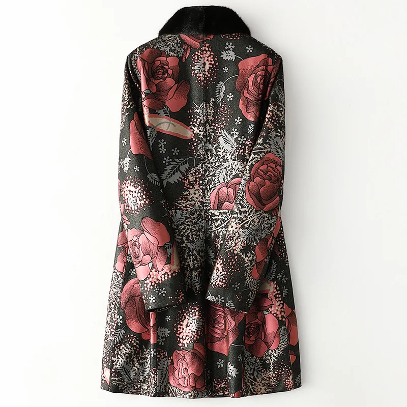 Genuine Leather Sheep Fur Coats Mink Turn Down Collar Flower White Duck Down Liner Long Sleeves Women Winter Jackets for Mother