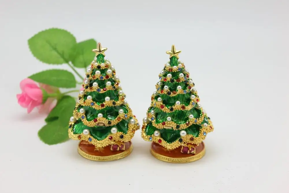 Small Bejeweled Christmas Tree Trinket Box  Christmas Traditional Tree Shaped Trinket Jewelry Box
