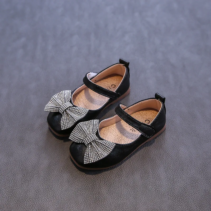 

2022 Spring Autumn Girls Shoes Mary Janes Baby Princess Shoes For Kids Flats Butterfly Knot Dress Shoes Rhinestone Toddlers