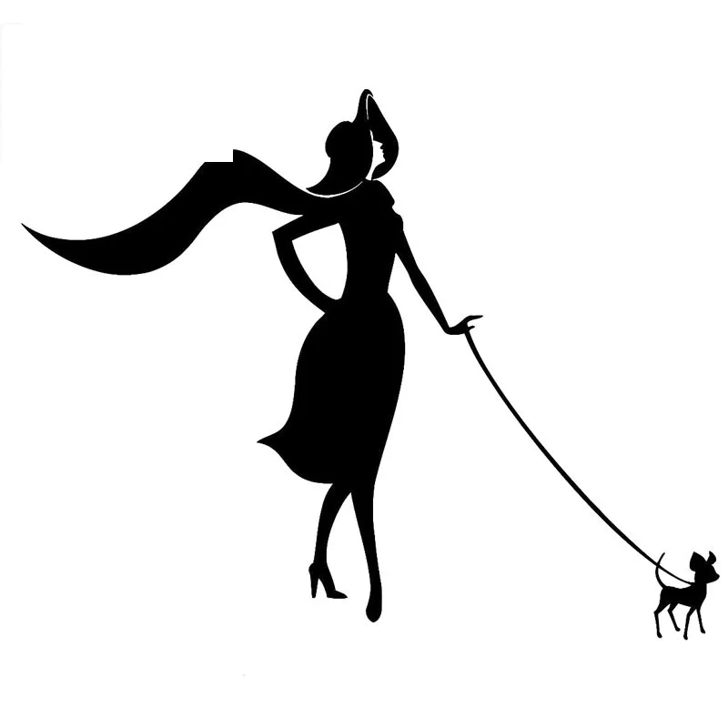 

16CM*12.5 CM Interesting Beauty Woman and Dog Fashion Style Car Decal Pvc Suitable for All Kinds of Cars Waterproof Sticker
