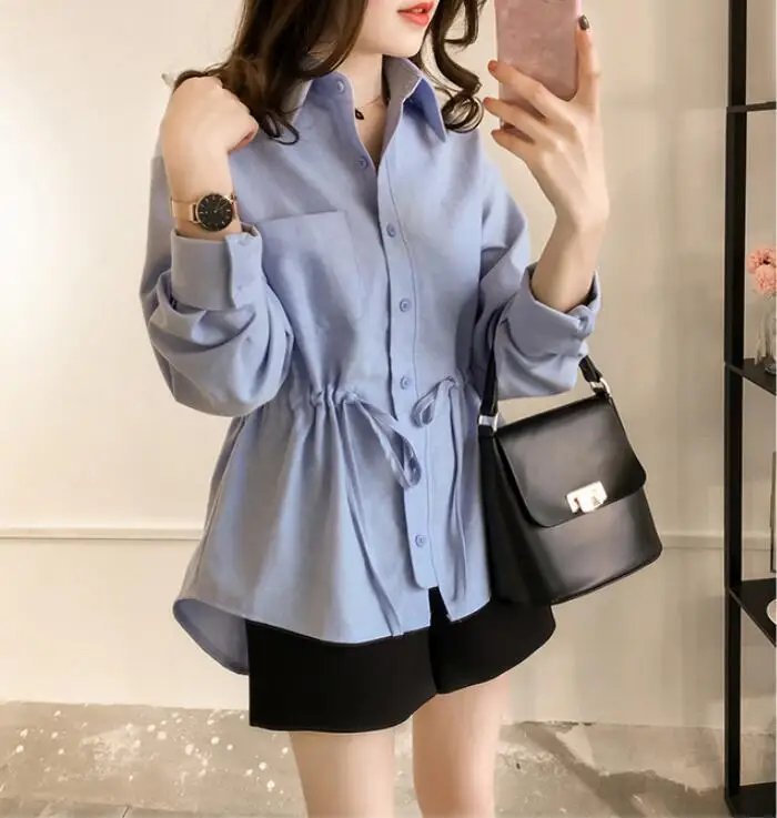 

Long-sleeve Spring 2021 New Korean Version Of The Waist Slimming Bottoming Shirt Temperament Ladies Blouse Elegant Casual Tops