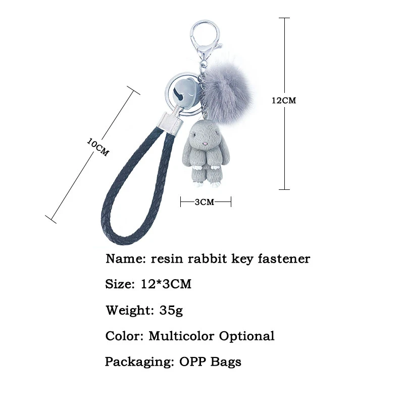 Симпатичный брелок из смолы в виде кролика с шариком норкового меха женский для