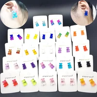 2020 new resin candy color stud earrings multicolor gradient sequin bear pin earrings fashion mini bear earrings for women