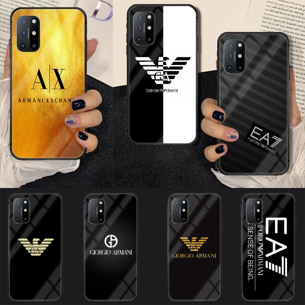 

Luxury Fashion A-Armani Brand Phone Tempered Glass Case Cover For Oneplus 5 6 7 8 9 Nord T Pro Phone case Prime Black Etui