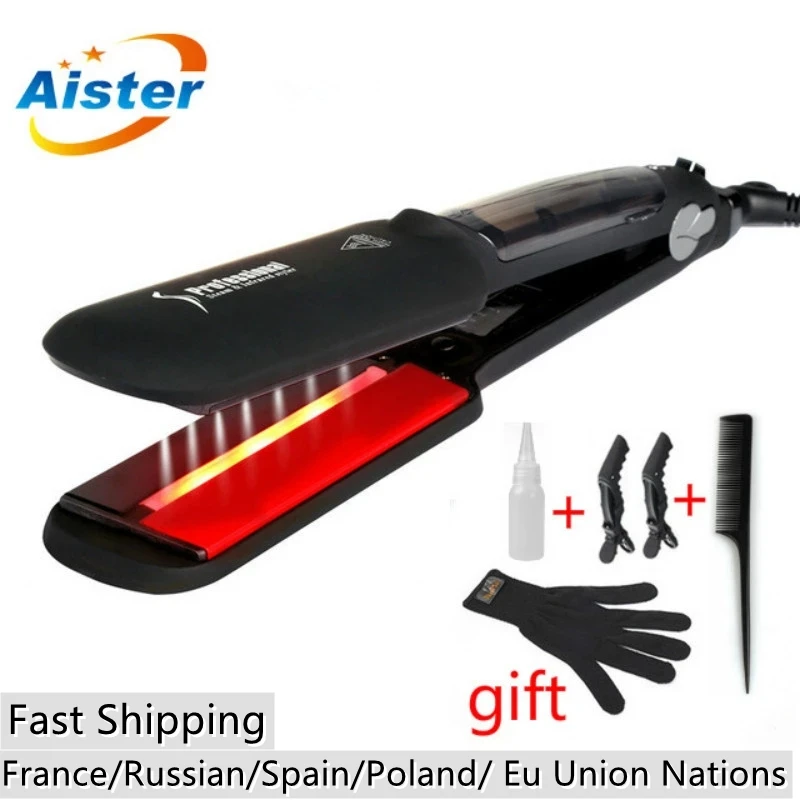

Ceramic 3D Plate Vapor Spray Flat Iron Infrared Professional Steam Hair Straightener All Type Salon Steamer Straighten Styles