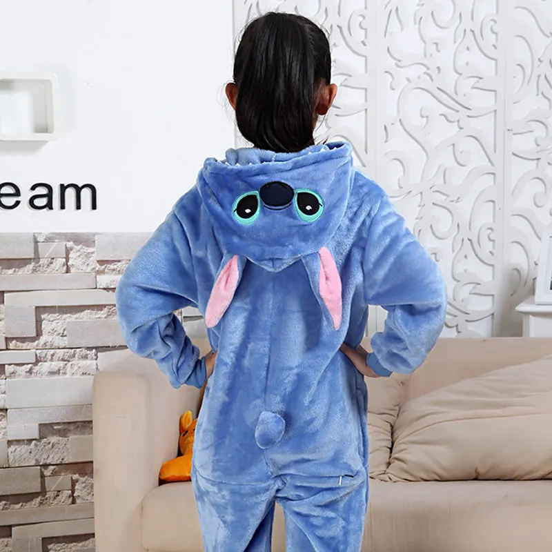 Blue Stitch Зимний детский пижамный комплект с единорогом и капюшоном; пижамы с единорогом; Детские пижамы для мальчиков и девочек; одежда для сна; комбинезоны - Цвет: Blue Stitch